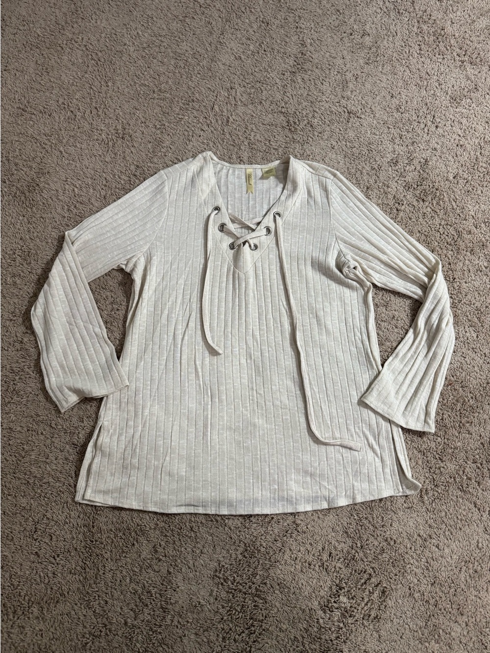 Chenault Ribbed Lace-Up Long Sleeve Top - Cream